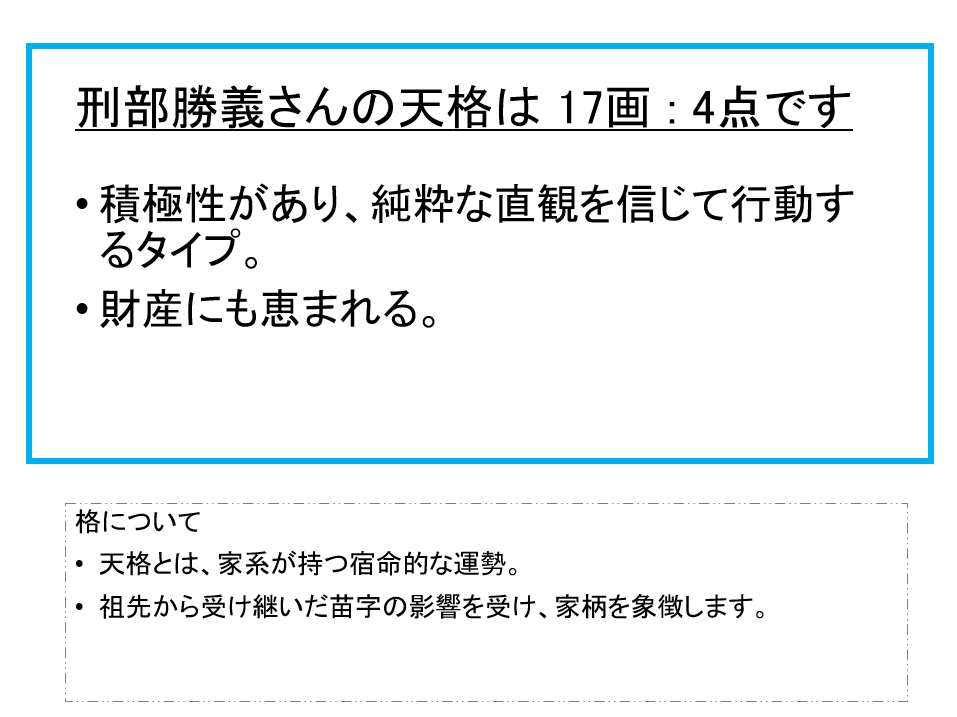 刑部勝義さん：姓名占い（天格）