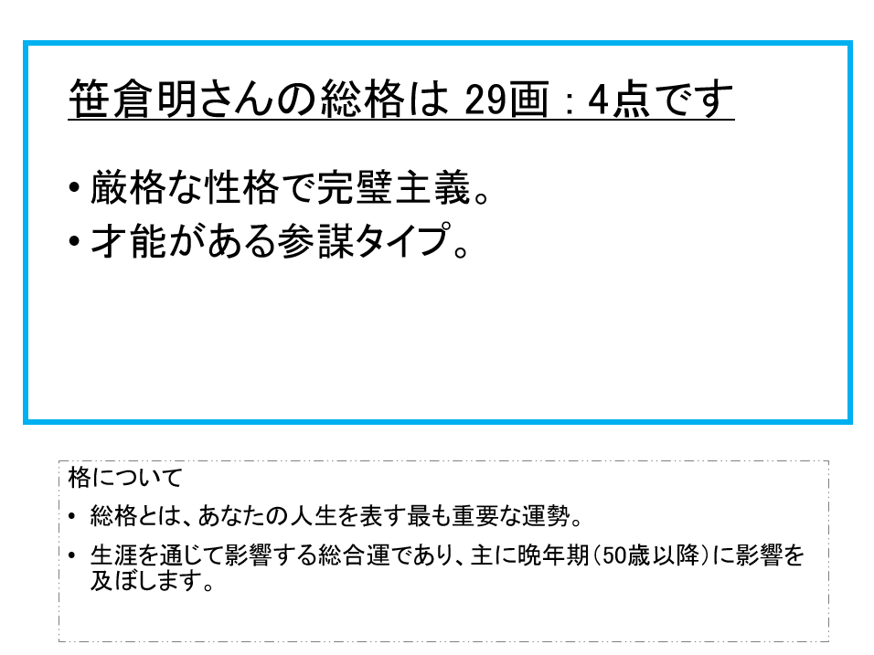 笹倉明さん：姓名占い（総格）