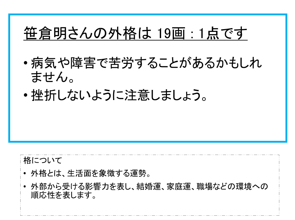 笹倉明さん：姓名占い（外格）