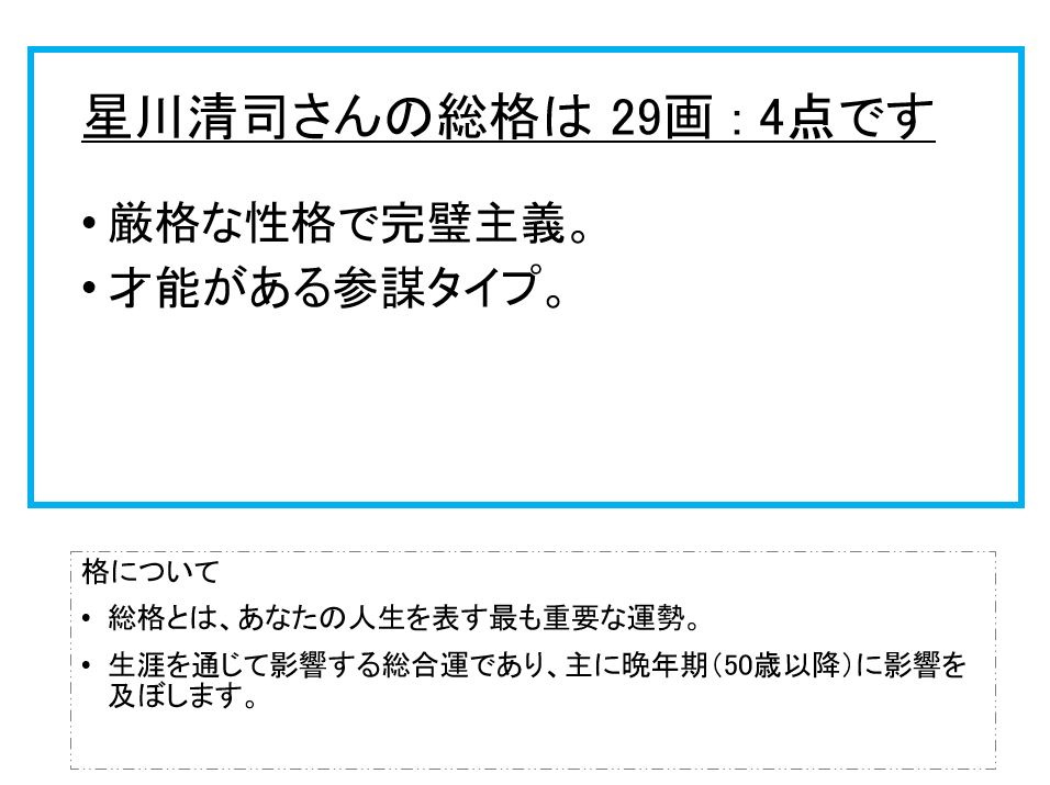 星川清司さん：姓名占い（総格）