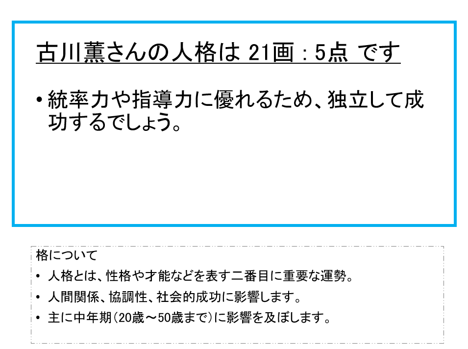 古川薫さん：姓名占い（人格）