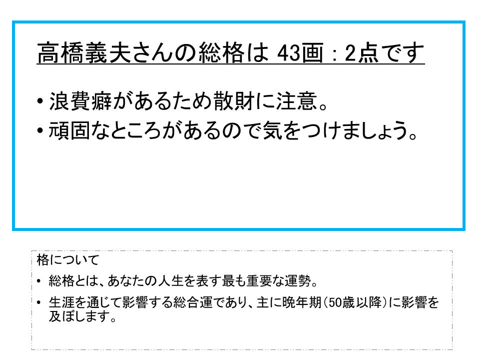 高橋義夫さん：姓名占い（総格）