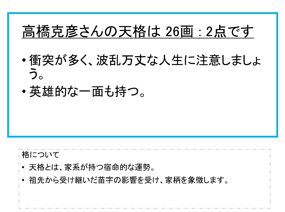 高橋克彦さん：姓名占い（天格）