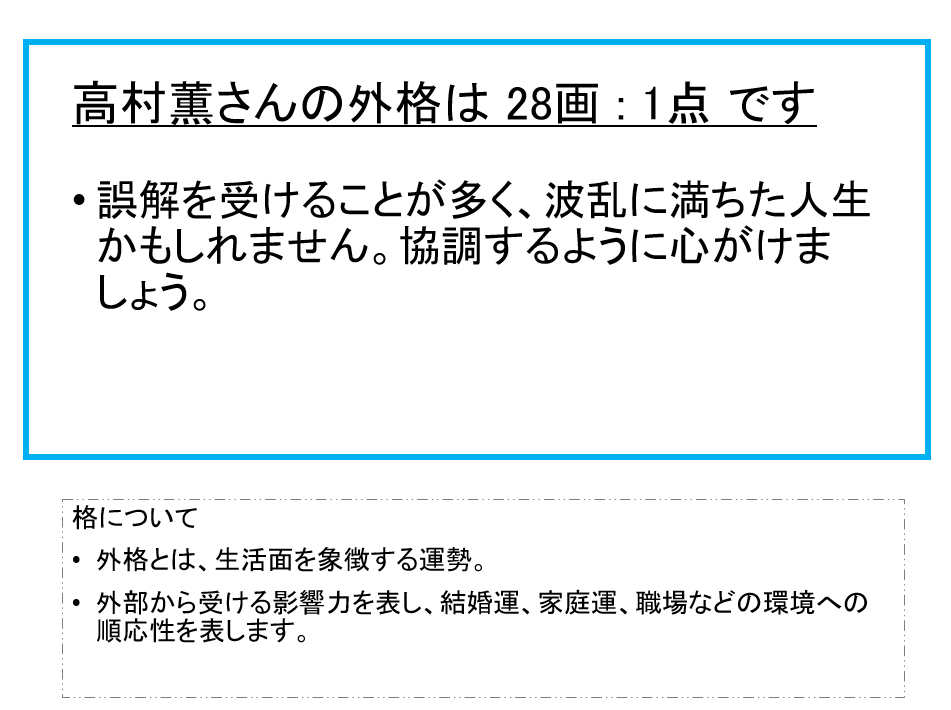 高村薫さん：姓名占い（外格）