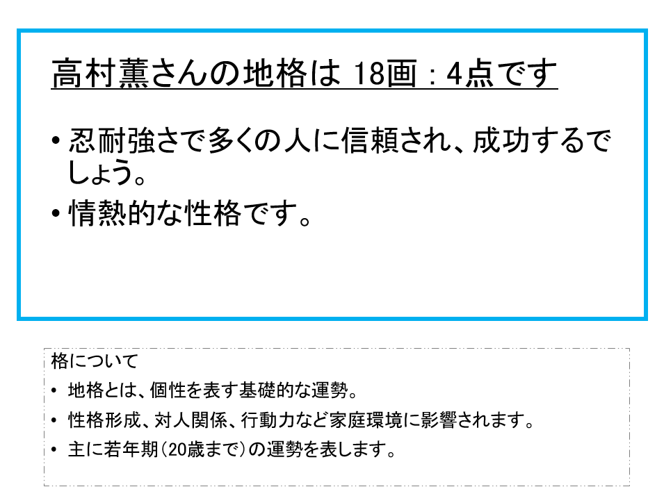 高村薫さん：姓名占い（地格）