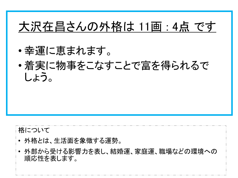 大沢在昌さん：姓名占い（外格）