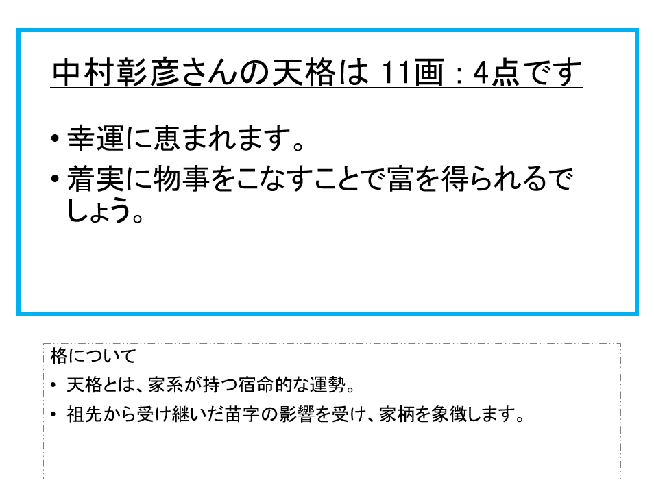 中村彰彦さん：姓名占い（天格）