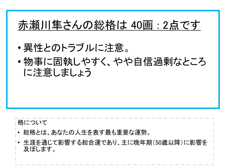 赤瀬川隼さん：姓名占い（総格）