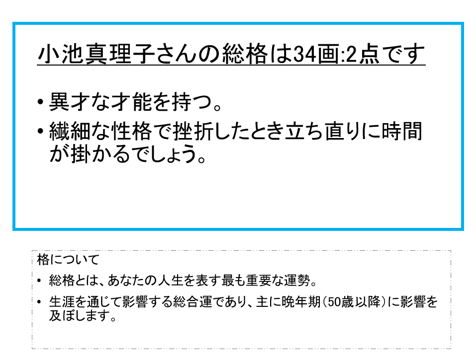 小池真理子さん：姓名占い（総格）