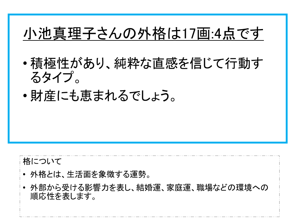 小池真理子さん：姓名占い（外格）