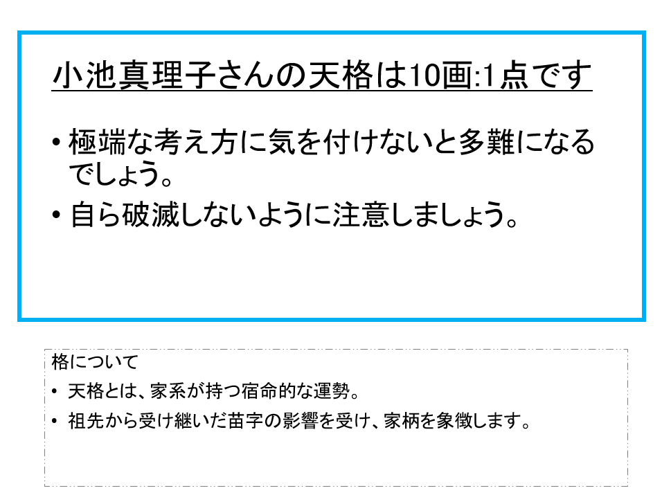 小池真理子さん：姓名占い（天格）