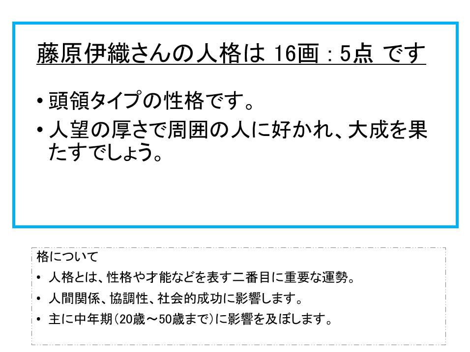 藤原伊織さん：姓名占い（人格）